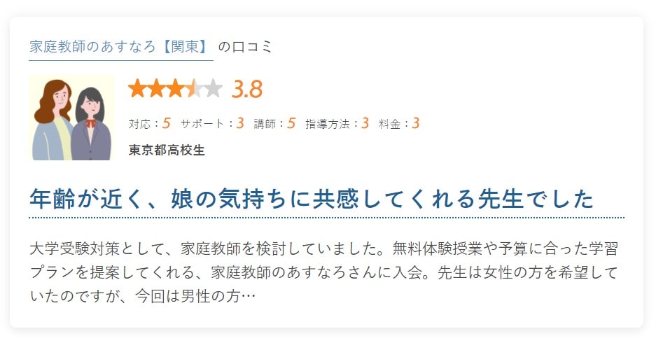 家庭教師くらべ~る(旧かてきょナビ)の評判・口コミ1