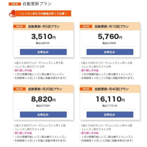 English Bell(イングリッシュベル)の自動更新プラン