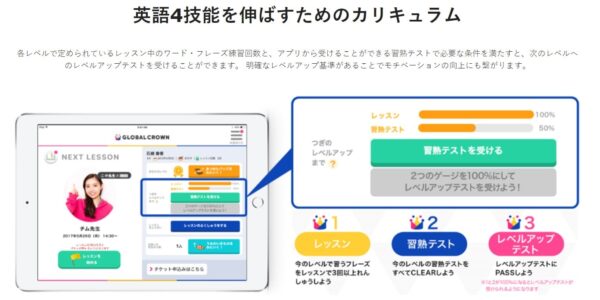 GLOBAL CROWN(グローバルクラウン)の専用アプリで復習もバッチリ!