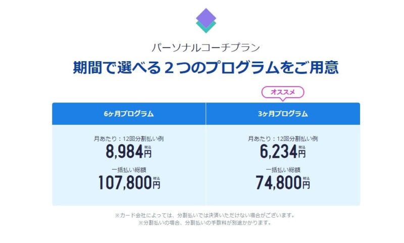 月あたり実質1万円！料金プラン｜修了後の継続特典もあり