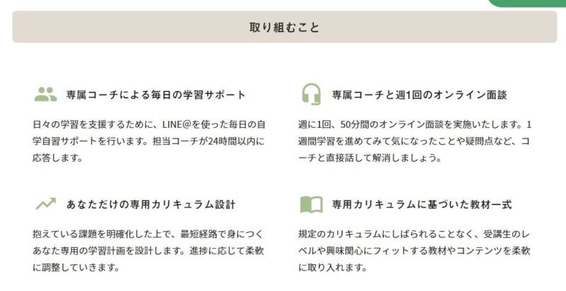 専属コーチによる毎日チャットサポートがある
