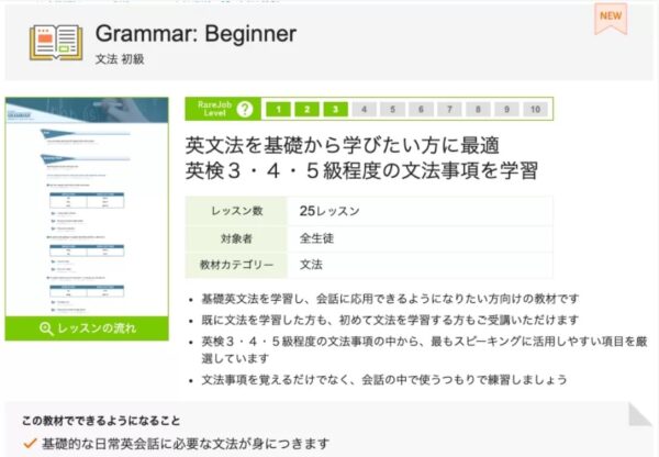 レアジョブの文法教材