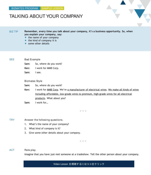 Bizmatesのデモ用の教材