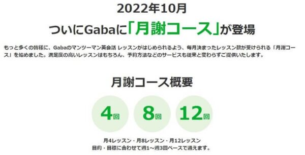 Gaba英会話の月謝制プラン