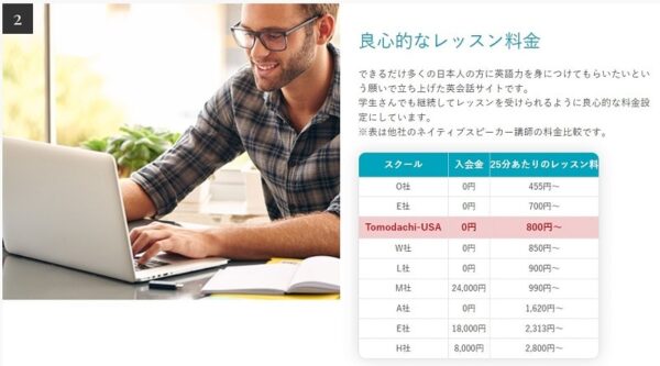 1レッスン800円~始められるリーズナブルな料金