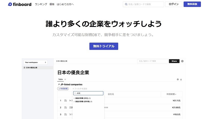 企業の財務情報を簡単に検索 ｜Finboard